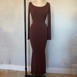 TA3 Scoopy Long Sleeve Rib Mermaid Dress - Mocha Short (Small)